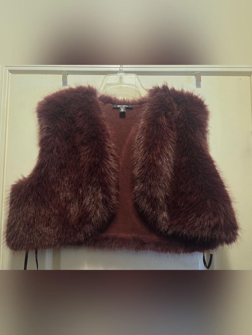 BCBG Wine Faux Fur Cropped Bolero